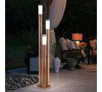 Eclairage de chemin extérieur en acier inoxydable lampe d'extérieur lampadaire jardin lumière aspect bois, 3 flammes en acier inoxydable, 3x E27, DxH 28 x 170 cm