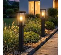 2x Lampadaire Extérieur IP54 Rond Noir Inox H 60 cm