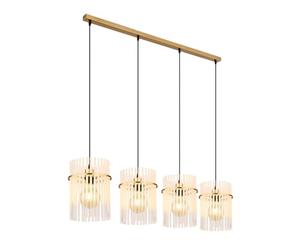 Globo Suspension dorée avec quatre abat-jours en verre, largeur 110 cm