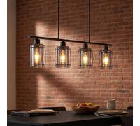 Lampe à suspendre Lampe de salle à manger Noir Métal Verre 4 flammes H 120 cm