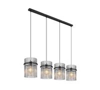 Globo Suspension - Noir mat - Métal - Verre fumé - 4 ampoules - 110 x 140 cm