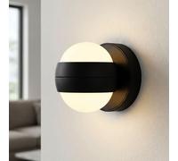 Applique murale, lampe de couloir, variateur tactile, lumière à piles, noir opale, D 10 cm