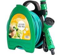 GloBrite Enrouleur Tuyau d’Arrosage 10 m - Mini Dévidoir Compact avec Pistolet et Buse Réglable, Support Mural Inclus, Tuyau Jardin Portable pour Balcon, Terrasse, Pots et Nettoyage Extérieur
