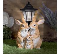 GloBrite Famille de lapins solaires avec lampadaire - Décoration de jardin en résine - Pour jardin, cour, terrasse, pelouse - Figurines d'animaux charmantes