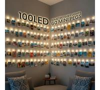 GloBrite Guirlande Lumineuse 100 LED à Piles avec 60 Pinces Photo et Corde 10M - Guirlande Photo Décorative Blanc Chaud pour Chambre, Salon, Mariage, Anniversaire ou Décoration Murale Intérieure