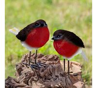 GloBrite Lot de 2 décorations de jardin rouge-gorges en résine pour jardin ou terrasse, décoration animale réaliste, idée cadeau de Noël ou de jardinage