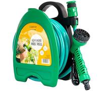 GloBrite Mini enrouleur de tuyau d'arrosage avec buse de pulvérisation réglable 7 en 1, accessoires de montage mural pour l'irrigation, portable pour arroser les pots de jardin, balcons