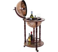 Bar de Salon HWC-D83, minibar, étagère de vin, Globe terrestre Ø 33cm, Roulant, Bois d'eucalyptus - Marron