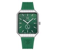 GLOCK Montre à quartz pour homme - Boîtier 48 x 38 mm - Montre avec boîtier en acier inoxydable argenté - Cadran vert - Bracelet en silicone vert - 5ATM - GW-5-1-24