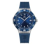 GLOCK Montre à quartz pour homme - Boîtier de 43 mm - Montre avec boîtier en acier inoxydable argenté - Cadran bleu - Bracelet en silicone bleu - 10ATM - GW-15-5-22