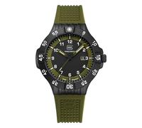 GLOCK Montre à quartz pour homme - Boîtier de 43 mm - Montre avec boîtier en acier inoxydable noir - Cadran noir - Bracelet en silicone vert - 10ATM - GW-15-4-22
