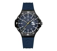 GLOCK Montre à quartz pour homme - Boîtier de 43 mm - Montre avec boîtier en acier inoxydable noir - Cadran bleu - Bracelet en silicone bleu - 20 ATM - GW-15-2-22