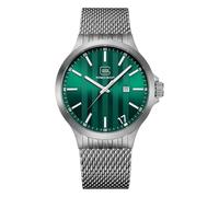 GLOCK Montre à quartz pour homme - Boîtier de 44 mm - Montre avec boîtier en acier inoxydable argenté - Cadran vert - Bracelet en maille argentée - 10ATM - GW-12-3-24
