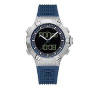 GLOCK Montre à quartz pour homme - Boîtier de 44 mm - Montre avec boîtier en acier inoxydable argenté - Cadran bleu - Bracelet en silicone bleu - 10ATM - GW-24-2-24