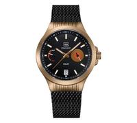 Glock Montre à quartz rechargeable solaire pour homme | Boîtier de 42 mm | Montre-bracelet avec boîtier en acier Coyote | Cadran noir | Bracelet en maille noire | 10 ATM | GW-19-3-22