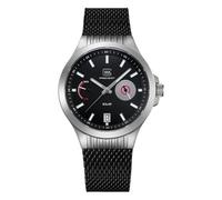 GLOCK Montre à quartz solaire pour homme - Boîtier de 42 mm - Montre avec boîtier en acier inoxydable argenté - Cadran noir - Bracelet en maille noire - 10ATM - GW-19-2-22