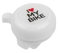 Glocke, Stahldeckel, Kunststoffunterteil mit 2 Schrauben, weiß mit 3-D-Aufkleber I Love My Bike, Auf M-WAVE-Karte