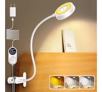 Glocusent Lampe de Bureau à Pince, 72 LED Lampe Lecture, 360° Flexible Lampe Pince pour Lit, 3 Luminosités & 5 Couleurs, Protection des Yeux, pour Maison/Bureau (Blanc avec Adaptateur)
