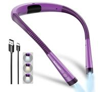 Glocusent Lampe de Lecture de Cou Rechargeable, Liseuse de Lecture au Lit à Bras Pliables, 6 Niveaux de Luminosité, 3 Couleurs, Longue Durée de Vie, Parfaite pour Lecture, Tricot