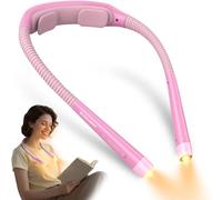 Glocusent Lampe tour de cou, lampe de lecture-3 couleurs et 5 niveaux de luminosité continue, lampe de lecture avec minuterie et aide au sommeil, rechargeable pendant 100 heures (Rose)
