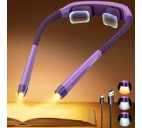 Glocusent Lampe tour de cou, lampe de lecture-3 couleurs et 5 niveaux de luminosité continue, lampe de lecture avec minuterie et aide au sommeil, rechargeable pendant 100 heures (Violet)