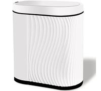 GloDeals Poubelle automatique avec couvercle, bac à ordures intelligent mince de 2 gallons, capteur de mouvement sans contact pour salle de bain, chambre, bureau (bordure crème/noir)