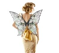 Glodecart Costume d'ailes de fée pour femmes adultes, ailes de fée papillon noires étincelantes pour filles et adultes, fête d'Halloween, costume de princesse elfe de papillon transparent pour