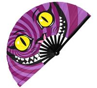 GloFX Grand éventail à main - Alice au pays des merveilles Chat du Cheshire - Éventail pliable en bambou pour accessoires de rave et accessoires de festival
