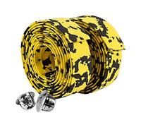 GLOGLOW 2 PCS Type De Barre De Vélo Anti-Glissant Cyclisme Vélo De Route Vélo Guidon Réfléchissant Grip Wrap Tape + 2 Prises De Barre(Jaune + Noir)
