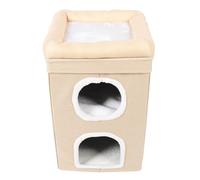 GLOGLOW Abri Pliable pour Chat, Maison Chaude d'hiver pour Chats D'intérieur avec Conception Isolée à 3 Couches, Facile à Ranger et à Transporter 15,35x15,35x25,20 Pouces (Beige)