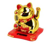 GLOGLOW Arm Agitant Chat Solaire Chat, Figurines de Céramique Chinoise Chanceuse Agitant Bras Fureth Richesse Chinois Accueillant pour la (Sac de Bénédiction Or)