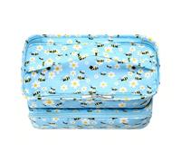 GLOGLOW Bac de Rangement de Fil avec 3 œillets de Couvercle, Sac de Projet de Tricot Oxford en Toile Légère pour Voyage, Organisateur de Crochet à Motif d'abeille (Petit Motif de Fleur d'abeille)