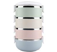 GLOGLOW Boîte à Lunch en Acier Inoxydable, Récipient Alimentaire Multicouche Empilable avec Poignée Pliable et Boucle de sécurité 700 Ml 2800 Ml pour une Utilisation au Bureau et à l'école (Quatre