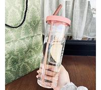 GLOGLOW Bouteille d'eau de Voyage, Matériau PC, Séparation de Jus de 700 Ml, Conception de Paille Pliable pour une Utilisation en Extérieur et en Voyage (Tasse séparée pour thé aux fruits rose 700ML)