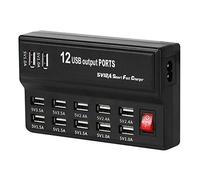 GLOGLOW Chargeur USB 12 Ports 5V 60W multiprise avec Protection Intelligente pour Smartphone Tablette et appareils numeriques (Prise UE)