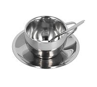 GLOGLOW Ensemble de Tasses à café en Acier Inoxydable 3 Pièces, Tasses Isolées à Double Paroi avec Soucoupe et Cuillère, pour Boissons Chaudes et Froides, (Costume double couche Milan-180ML)