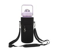 GLOGLOW Grande Bouteille D'eau de Sport de 2000ml, Portable, pour L'extérieur, avec Sangle et Couvercle de Tasse, pour Entraînement en Salle de Sport, Randonnée, Voyage (BLACK)