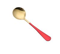 GLOGLOW Grip Ergonomic Spoon pour Manger du Yogourt Pudding Ustensile Soup en Acier Inoxydable Souple Longue Manche Confort Nan Nan (cuillère en or rouge)