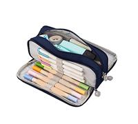 GLOGLOW Jolie Trousse à Crayons, Matériaux en Toile, Pochette à Crayons de Grande capacité, 3 Compartiments pour étudiants et Employés de Bureau, Taille 21,5 X 9 X 7 Cm (Bleu Marine)