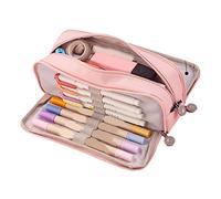 GLOGLOW Jolie Trousse à Crayons, Matériaux en Toile, Pochette à Crayons de Grande capacité, 3 Compartiments pour étudiants et Employés de Bureau, Taille 21,5 X 9 X 7 Cm (Pink)