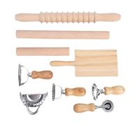 GLOGLOW Kit D'outils pour Pâtes Gnocchis en Acier Inoxydable et Bois de Hêtre, Tampon à Raviolis pour Bords Bien Scellés, Rouleau à Pâtisserie pour Feuilles de Pâtes Uniformes avec