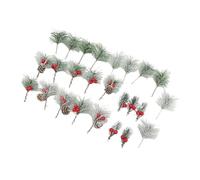 GLOGLOW Lot de 25 aiguilles de pin artificielles réutilisables en plastique artificiel avec baies rouges