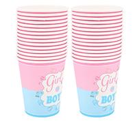 GLOGLOW Lot de 30 gobelets en carton bleu et rose, 2 paquets de décorations de fête prénatale, gobelets jetables en carton de grande capacité, matériau pour les