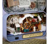 GLOGLOW Maison de Poupée Miniature, Boîte Faite à la Main, Lumière LED, Thème d'hiver, Décoration de la Maison, Cadeau, Assemblage de Modèles (errance hivernale)