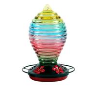 GLOGLOW Mangeoire à Colibris en Verre 33 Oz, 5 Ports d'alimentation de Fleurs à Suspendre en Plein Air pour Jardin, Cour, Patio, Décoration avec Crochet en S en Métal, Fournitures d'alimentation