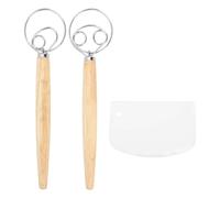 GLOGLOW Mélangeur à Pain avec Gratte-ciel, Fouet et Matériel en Bois, pour la Cuisson à la Maison et le Batteur à Pain à Pétrole avec Gratte (1 œil et 2 yeux fouet et un grattoir)