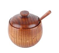 GLOGLOW Pot d'assaisonnement en Bois Massif avec Cuillère, Récipient de Rangement en Bois Naturel pour la Cuisine, Sucrier Hygiénique avec Couvercle, Idéal pour l'organisation des épices
