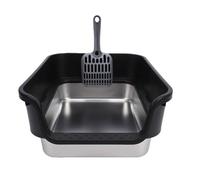 GLOGLOW Produits de Nettoyage et de beauté pour Chats Bac à Litière en Acier Inoxydable avec Conception à moitié Fermée pour Grands Chats Minimise la Dispersion des Odeurs Grand Bac à (Sombre)