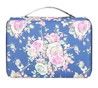 GLOGLOW Trousse à Crayons, Organisateur à Fermeture éclair à 4 Couches imprimé Rose, 200 Emplacements pour Les étudiants en Art et Le Bureau (Rose sur Fond Bleu)