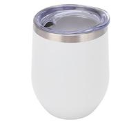 GLOGLOW Verre à vin en acier inoxydable 304 sans pied, à double paroi, isotherme sous vide, avec couvercle, 340 ml, pour les amateurs de vin (WHITE)